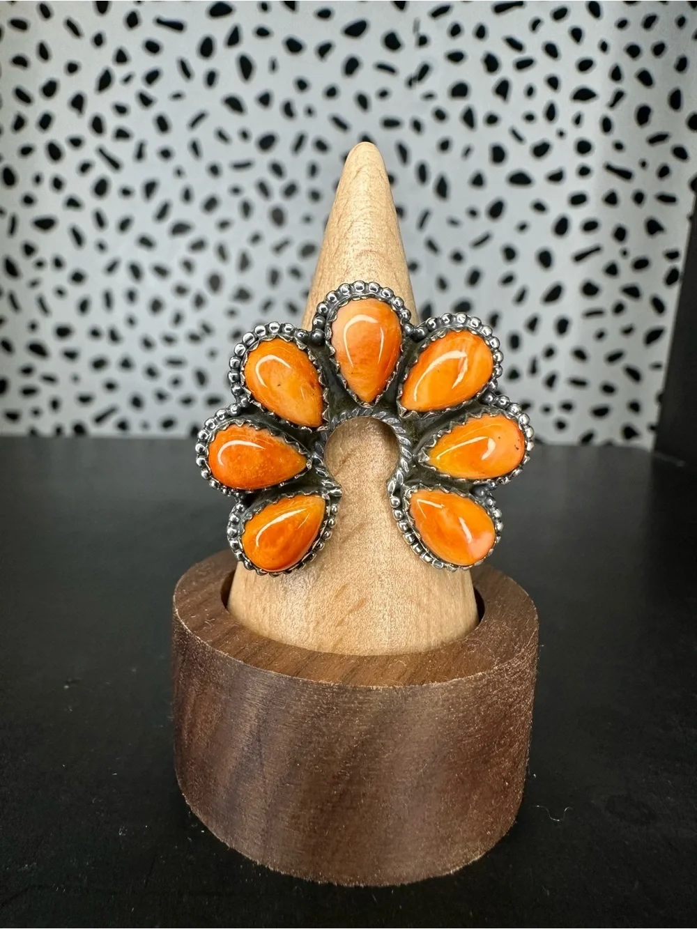 Spiny Oyster Naja Sterling Silver Ring Size 9 Southwestern Orange 925